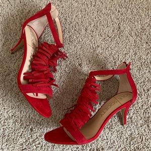 Sole Society “Isla” Heels in Red with Fringe